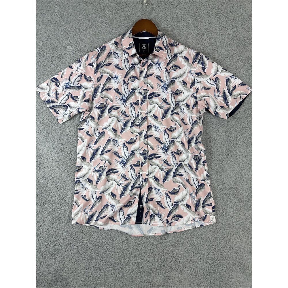 Fried Denim Shirt Men's XL Aloha Palms Slim Fit Polyester/Spandex blend